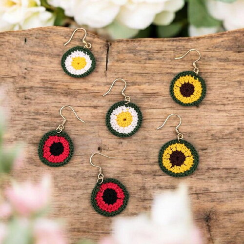 Boucles d'oreilles rondes fleuries – fait main au crochet