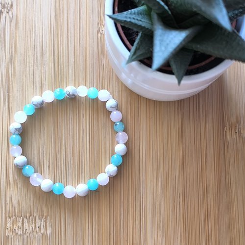 Bracelet harmonie intérieure – howlite, amazonite extra et quartz rose