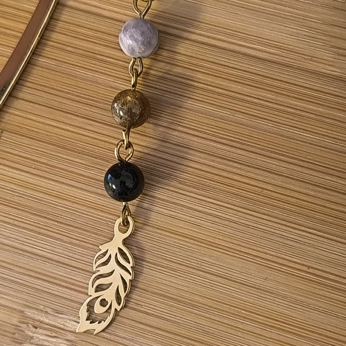 Marque page plume en tourmaline