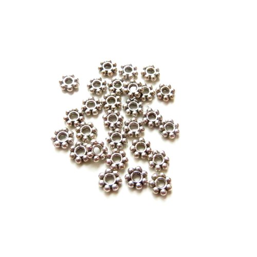 200 perles spacer fleur métal argenté 4mm