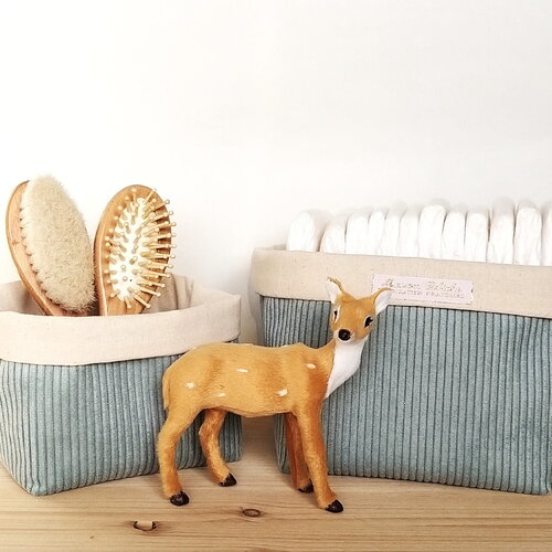 Panières de rangement velours bleu 2 pièces, rangement salle de bain, rangement table à langer, panier tissu déco, vide-poches tissu