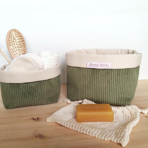 Panières de rangement velours bleu 2 pièces, rangement salle de bain, rangement table à langer, panier tissu déco, vide-poches tissu