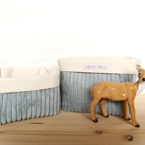 Panières de rangement velours bleu 2 pièces, rangement salle de bain, rangement table à langer, panier tissu déco, vide-poches tissu