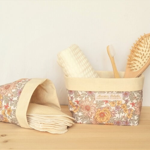 Panières de rangement grosse toile,  tissu liberty .  2 pièces. rangement salle de bain. rangement table à langer. vide poche tissu.