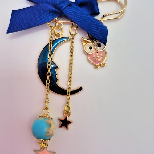 Broche chouette & lune – bijou fantaisie femme en émail, pièce unique artisanale