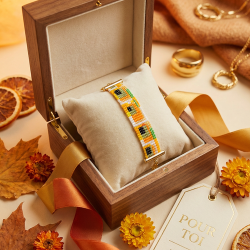 Bracelet tissé miyuki – lumière d’été – orange, jaune et vert – élégance artisanale