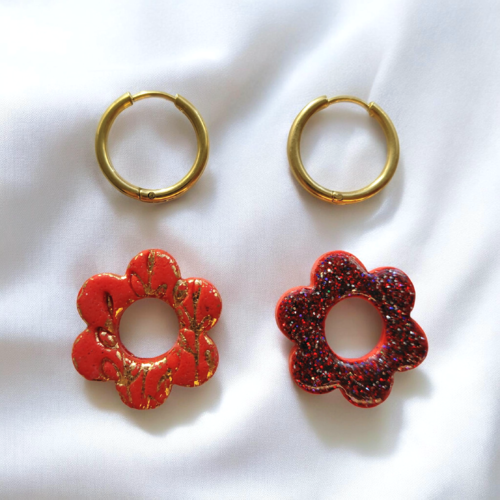 Pampilles fleur calypso rouge réversible