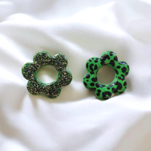 Pampilles fleur calypso vert léopard réversible