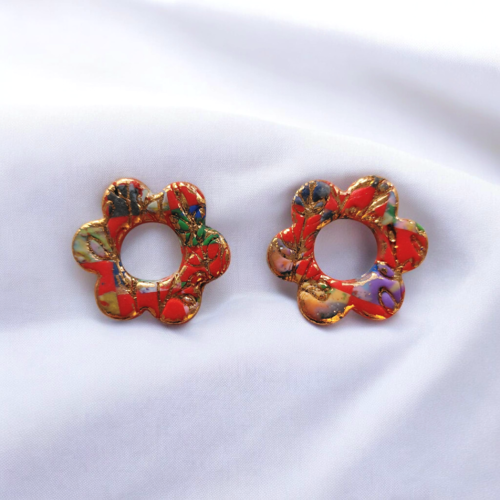 Pampilles fleur calypso mozaique rouge réversible