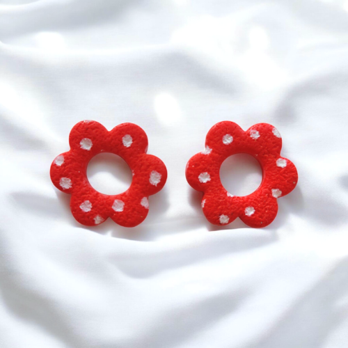 Pampilles fleur calypso petits pois rouge réversibles