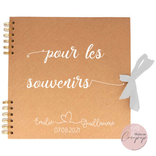 Livre d'or mariage épuré "pour les souvenirs" – couverture kraft et ruban blanc personnalisable