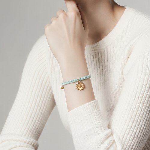 Bracelet macramé ajustable "fleur turquoise dorée 18k" en acier inoxydable 304 | fait main, sans nickel