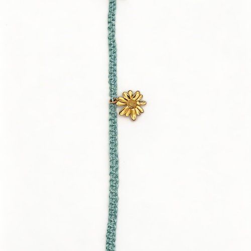 Bracelet macramé ajustable "fleur turquoise dorée 18k" en acier inoxydable 304 | fait main, sans nickel