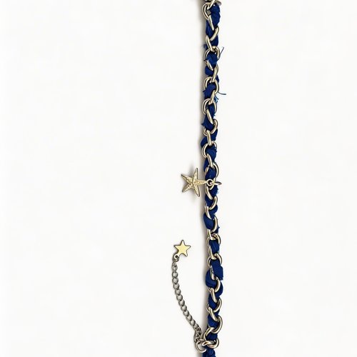 Bracelet chaîne acier inox & bandana coton bleu | charm étoile de mer argent 925 | fait main | livraison gratuite