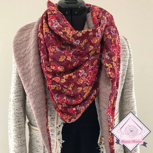 Chèche femme coton, viscose, doux au toucher, foulard triangle, vieux rose