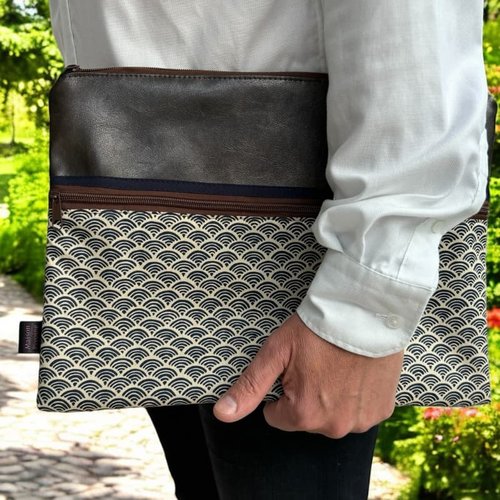 Housse ordinateur portable homme, simili cuir et coton molletonné - fabrication française