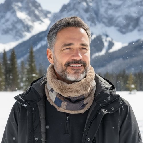 Snood homme en laine et fausse fourrure, marron