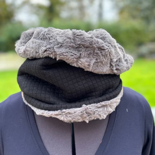 Snood homme en laine et fausse fourrure, noire