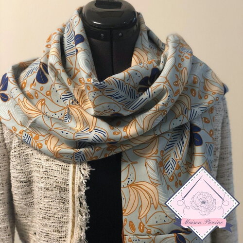 Chèche femme, chèche réversible, foulard triangle, écharpe, châle, coton , gaze lurex, viscose bleu et marron