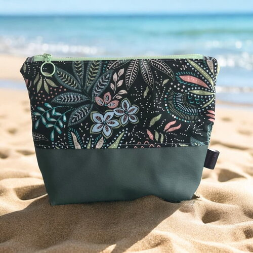 Trousse pochette verte bi matière