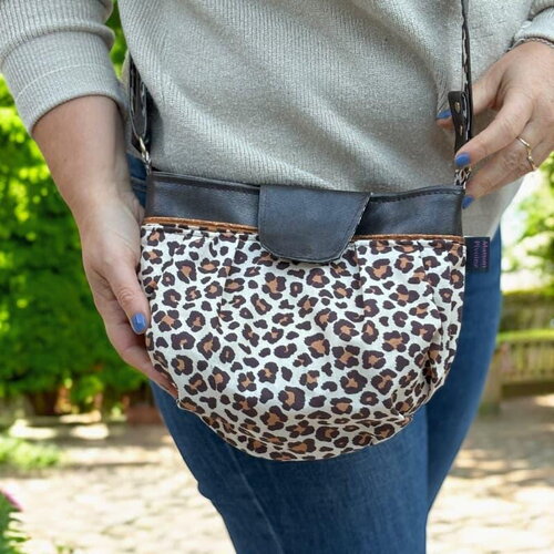 Sac bandoulière rond, sac à main rond coton léopard et simili cuir