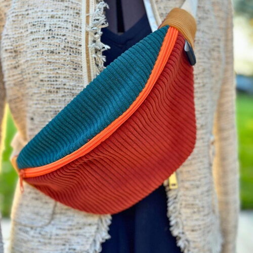 Sac banane femme en velours et coton - fabrication artisanale