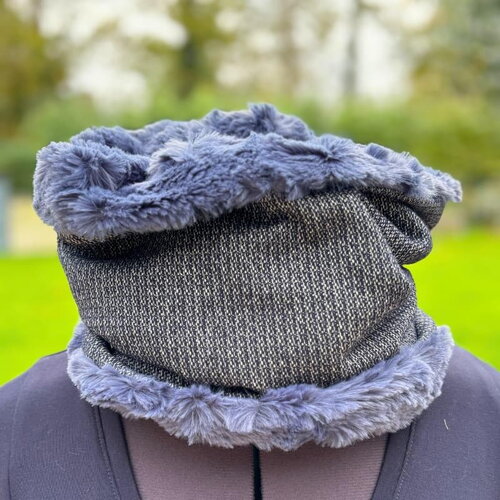 Snood homme en laine et fausse fourrure, bleue