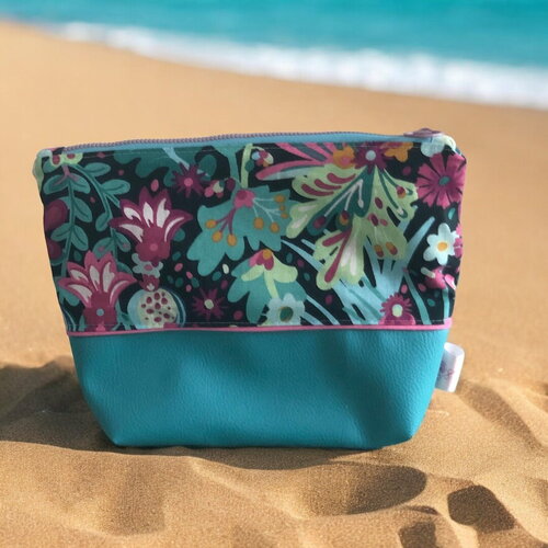 Trousse pochette bleue, bi matière