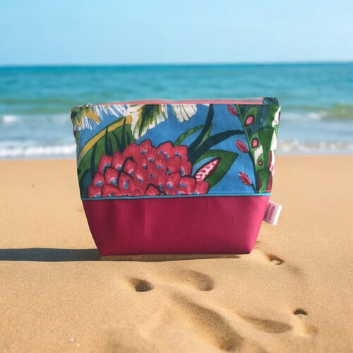 Trousse pochette rose bi matière