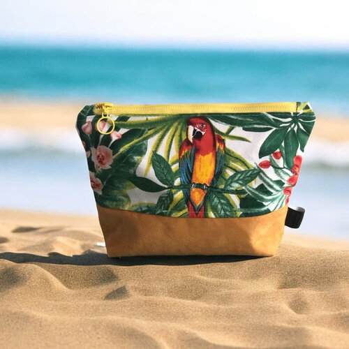 Trousse pochette jaune bi matière,  multifonction
