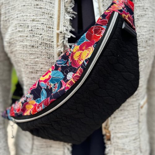 Sac banane femme laine tressé, viscose et coton avec porte clé intérieur