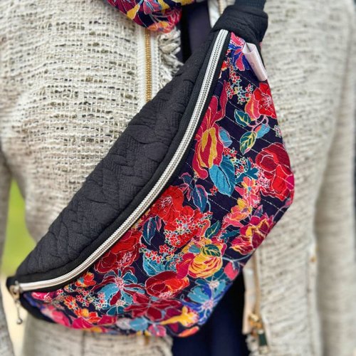 Sac banane femme laine tressé, viscose et coton avec porte clé intérieur
