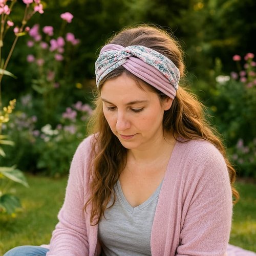Bandeau cheveux torsadé pour femme, bi matière
