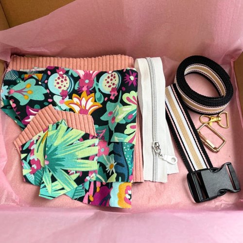 Kit couture sac banane prêt à coudre – velours côtelé rose & coton – tutoriel vidéo inclus – idée cadeau diy créatif