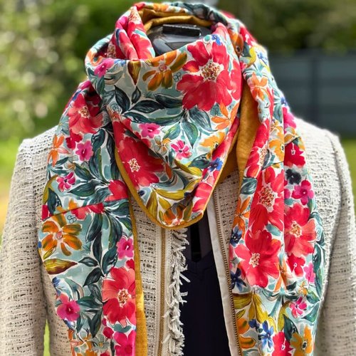 Chèche foulard triangle en viscose et double gaze coloré – étole élégante et douce,