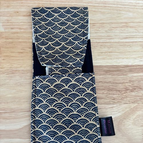 Pochette brosse à dents et rasoir avec mini serviette -motif japonais bleu – accessoire de voyage fait main