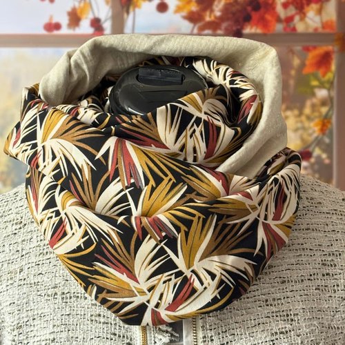 Echarpe tube femme, snood double noir en viscose et double gaze effet brillant