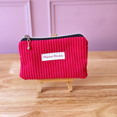 Porte-monnaie velours fuchsia & coton graphique – accessoire femme coloré cousu main en bretagne