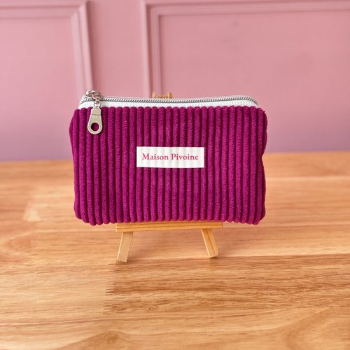 Porte-monnaie velours prune & imprimé léopard – portefeuille compact artisanal fait main france