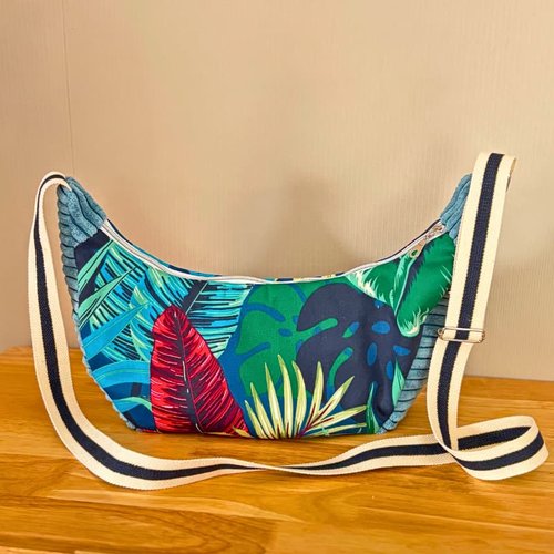 Sac croissant femme – bi matière velours & coton – fait main en bretagne