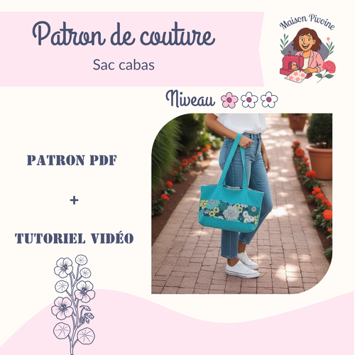 Patron de couture pdf sac cabas femme avec tutoriel vidéo, projet débutant