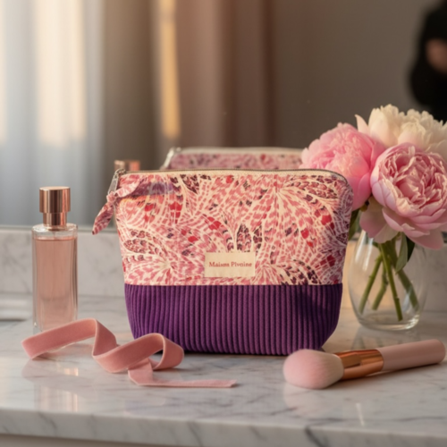 Trousse pochette en velours côtelé fleurie