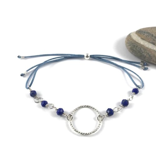 Bracelet lapis lazuli avec anneau rond