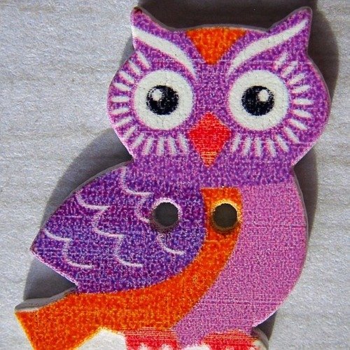 Lot De 10 Boutons Bois Hibou Bébé 28x35 Mm - Plat 2 Trous, Neuf, Scrapbooking Mercerie