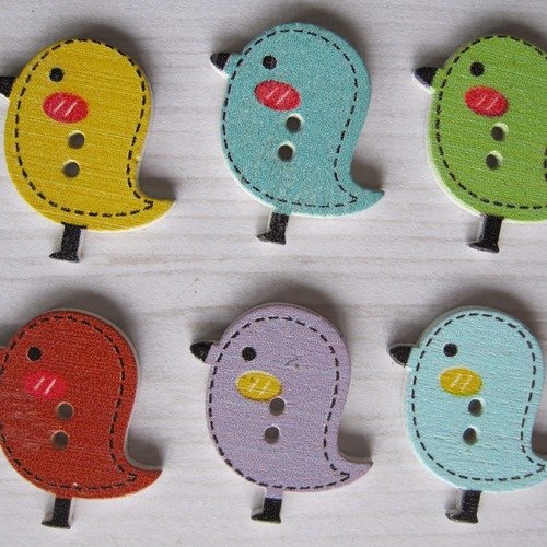 Lot de 4 boutons en bois oiseaux ( couleur mixte )