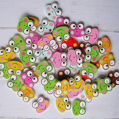 Téléchargement gratuit Images Lot De 4 Boutons En Bois Tete De Grenouille Rigolote Couleur dernière salutations