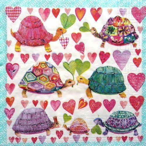 1 serviette en papier - tortues ( turtles in love )
