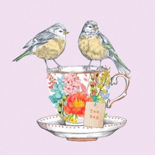Lot de 2 serviettes en papier - oiseaux (tea for two birds )