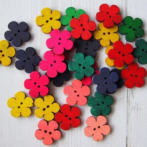 Lot de 4 boutons en bois fleurs 10 ( motif mixte nature )