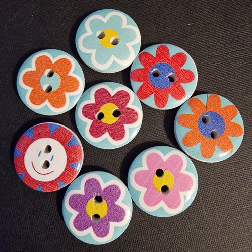 Lot de 3 boutons en bois fleurs